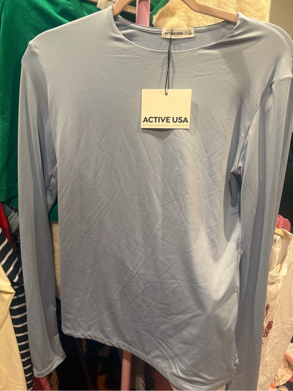 Active USA Men’s Long-Sleeve Crew Neck Shirt - Pale Blue